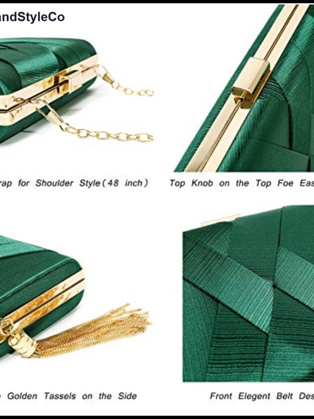 Satin Evening Clutch Wedding Prom Party Purse Detachable Chain Crossbody - Picture 5 of 6